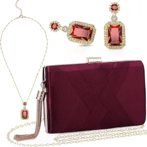 Jadive 3 Pcs Clutch Purses for Women Handbag Evening Purses Bag for Wedding Vintage Banquet Handbag Earrings Necklace Set