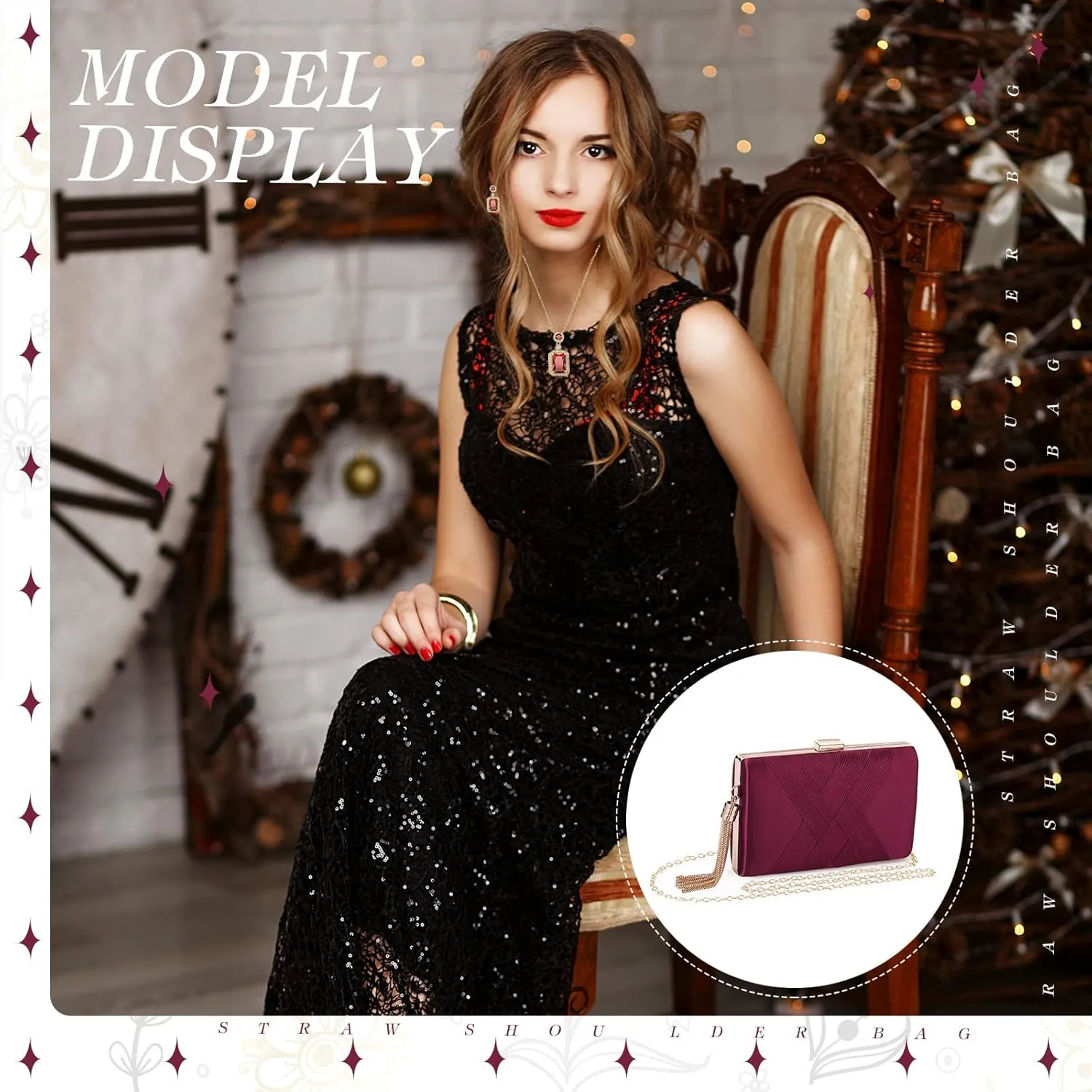 Jadive 3 Pcs Clutch Purses for Women Handbag Evening Purses Bag for Wedding Vintage Banquet Handbag Earrings Necklace Set