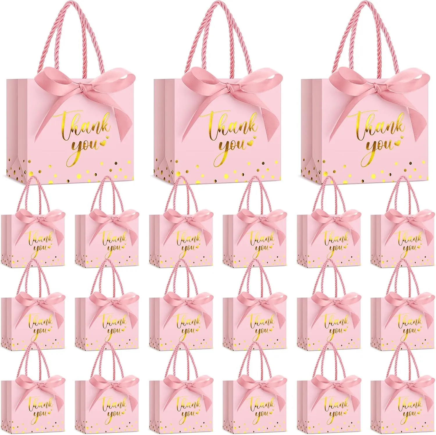 Jetec 45 Pcs Mini Paper Gift Bag Bulk 5.5 x 4.7 x 2.5'' Small Thank You Favor Bag with Handle Bow Ribbon for Valentine‘s Day Wedding Baby Bridal Shower Birthday Party(Pink/gold)