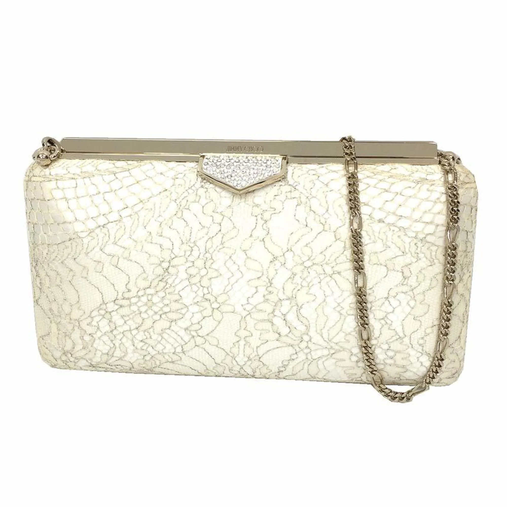 JIMMY CHOO Jimmy Choo Handbag Clutch Bag ELLIPSE KLZ 120011 CHAMPAGNE SPARKLY LACE J000098452001 Lace White Pearl x Champagne Women's aq4994
