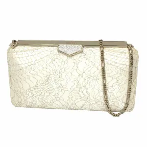 JIMMY CHOO Jimmy Choo Handbag Clutch Bag ELLIPSE KLZ 120011 CHAMPAGNE SPARKLY LACE J000098452001 Lace White Pearl x Champagne Women's aq4994