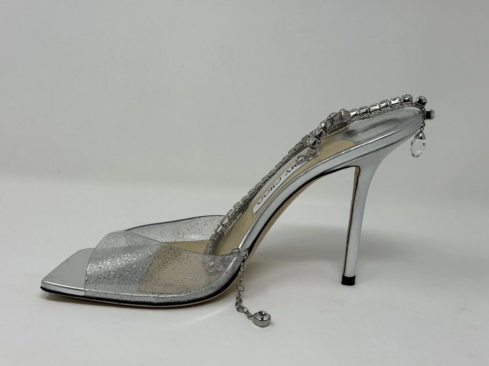 JIMMY CHOO Womens Silver Glitter Saeda 100 Square Toe Stiletto Heeled Sandal 39
