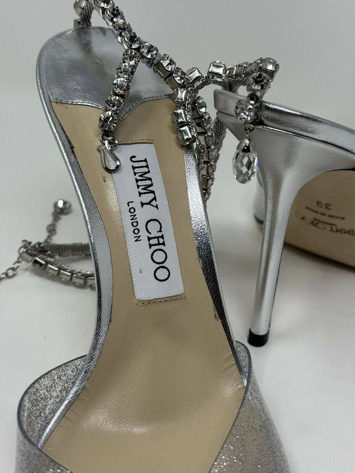 JIMMY CHOO Womens Silver Glitter Saeda 100 Square Toe Stiletto Heeled Sandal 39