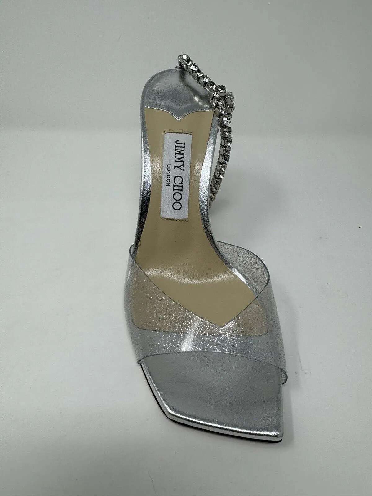 JIMMY CHOO Womens Silver Glitter Saeda 100 Square Toe Stiletto Heeled Sandal 39