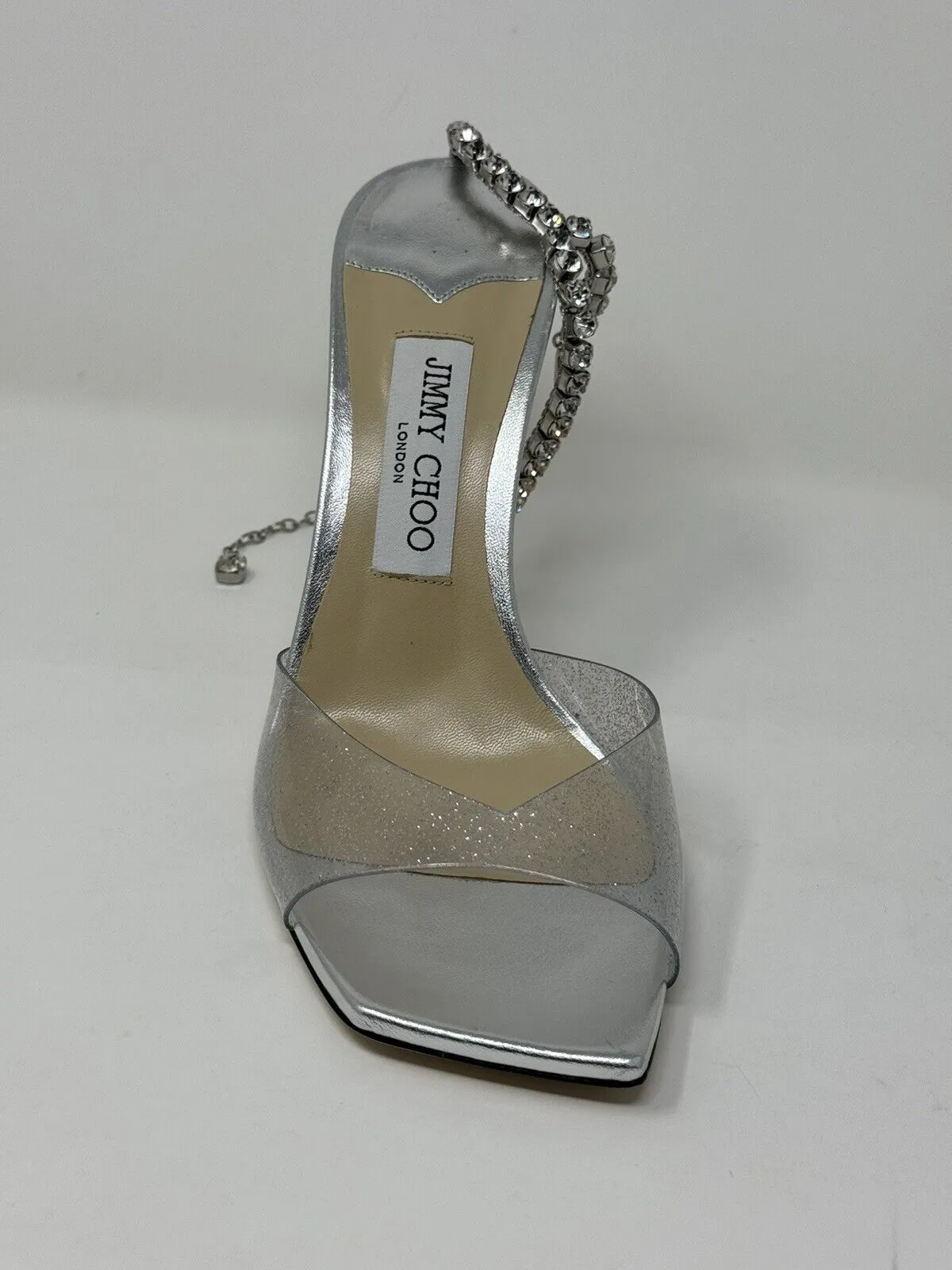 JIMMY CHOO Womens Silver Glitter Saeda 100 Square Toe Stiletto Heeled Sandal 39