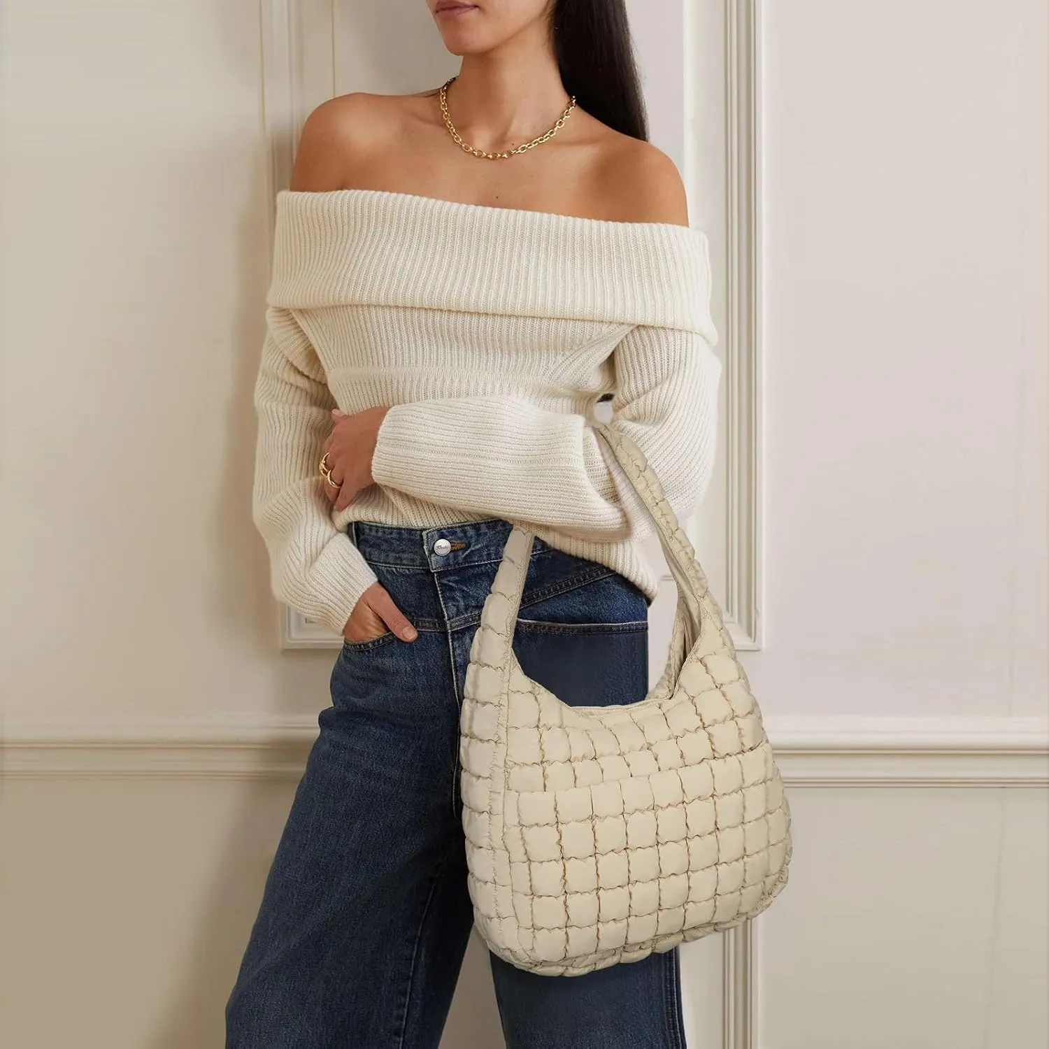 JQWYGB Quilted Tote Bag Large Hobo Bags for Women Puffer Shoulder Bag Quilted Carryall Bag Soft Puffy Padding Handbags