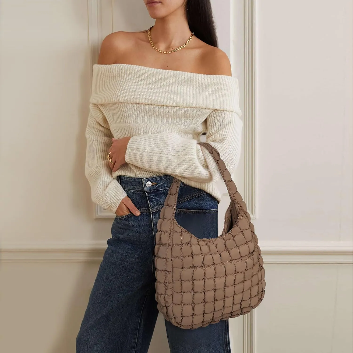 JQWYGB Quilted Tote Bag Large Hobo Bags for Women Puffer Shoulder Bag Quilted Carryall Bag Soft Puffy Padding Handbags