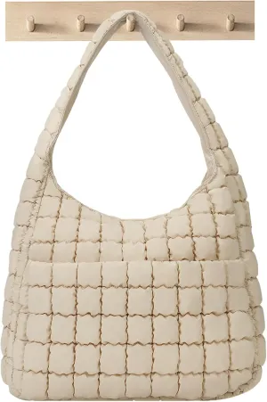 JQWYGB Quilted Tote Bag Large Hobo Bags for Women Puffer Shoulder Bag Quilted Carryall Bag Soft Puffy Padding Handbags