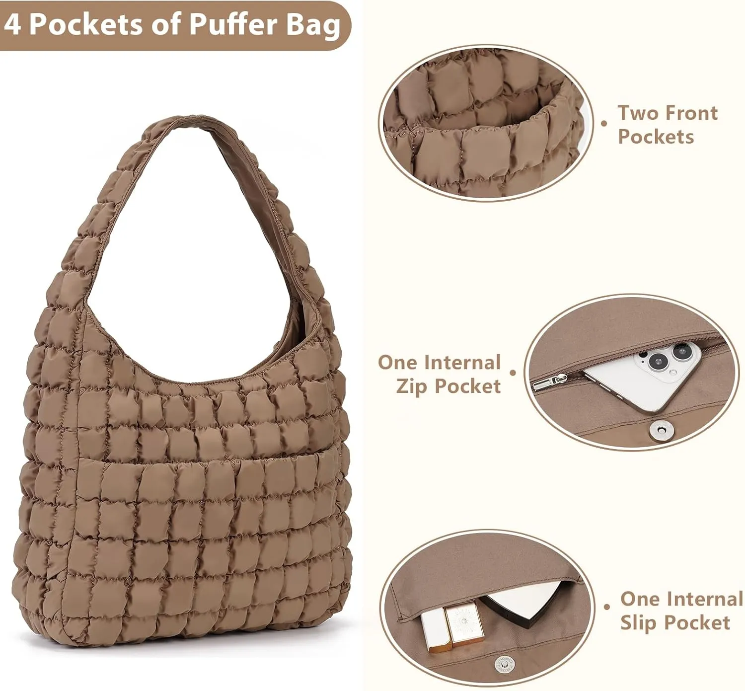 JQWYGB Quilted Tote Bag Large Hobo Bags for Women Puffer Shoulder Bag Quilted Carryall Bag Soft Puffy Padding Handbags
