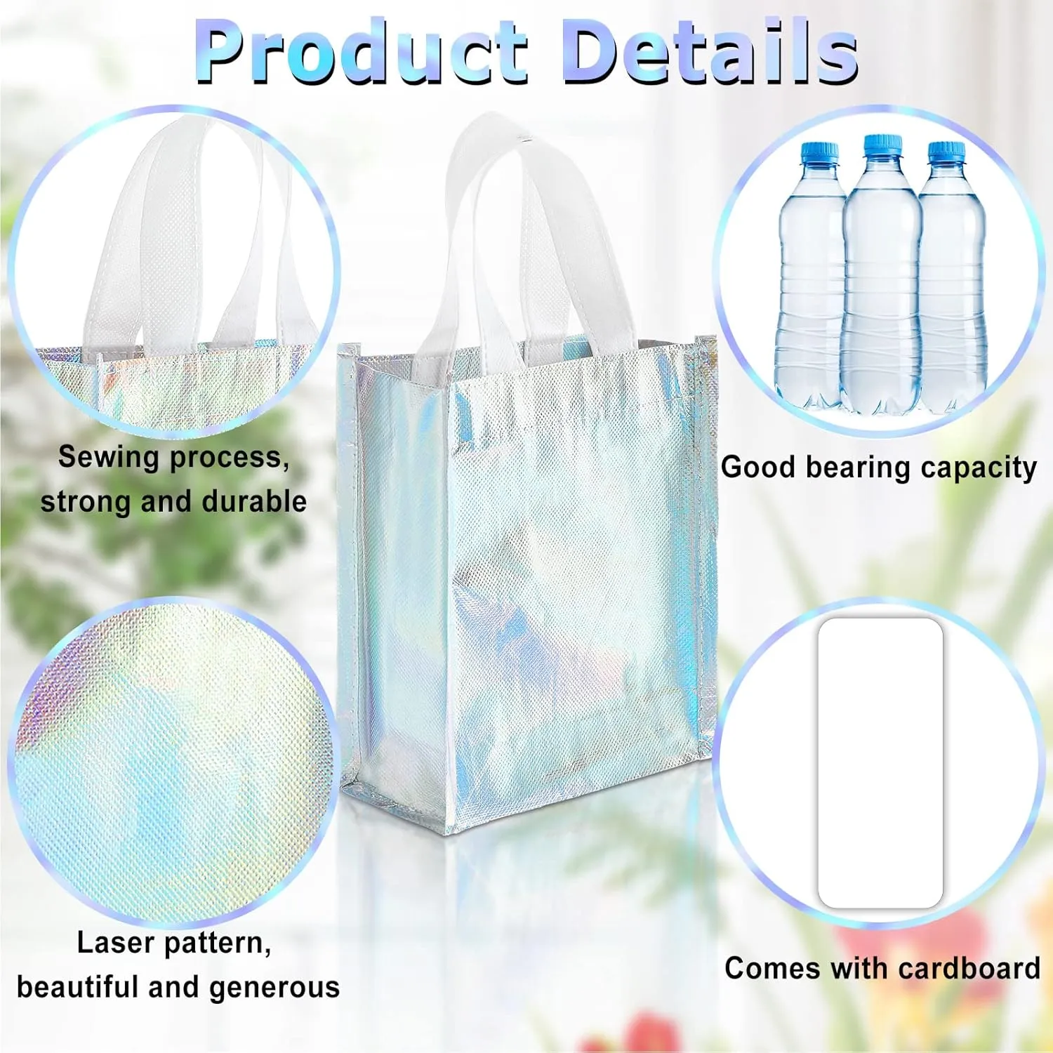 Jutom 20 Pieces Iridescent Gift Bags Bulk Reusable Party Favor Tote Bags with Handles Glossy Finish Birthday Gift for Christmas Party Wedding(6 x 3 x 8 Inch,Blue)