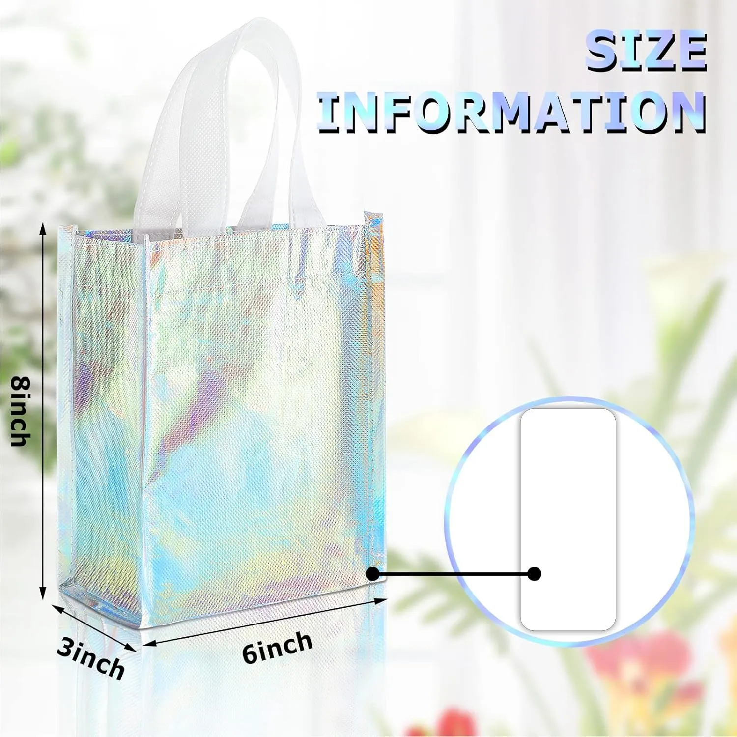 Jutom 20 Pieces Iridescent Gift Bags Bulk Reusable Party Favor Tote Bags with Handles Glossy Finish Birthday Gift for Christmas Party Wedding(6 x 3 x 8 Inch,Blue)