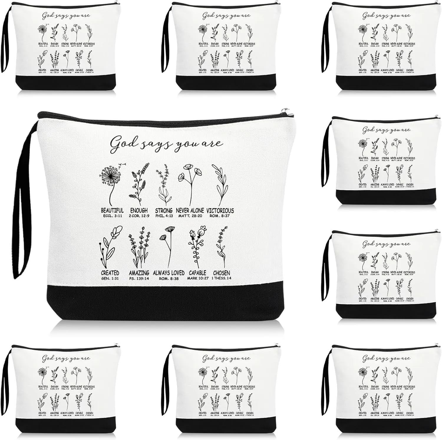 Kacctyen 20 Pcs Christian Gifts Bulk Religious Cosmetic Bags Bible Bags for Women Inspirational Floral Makeup Bag God Say You Are with Zipper for Mother's Day Gift Church Ladies