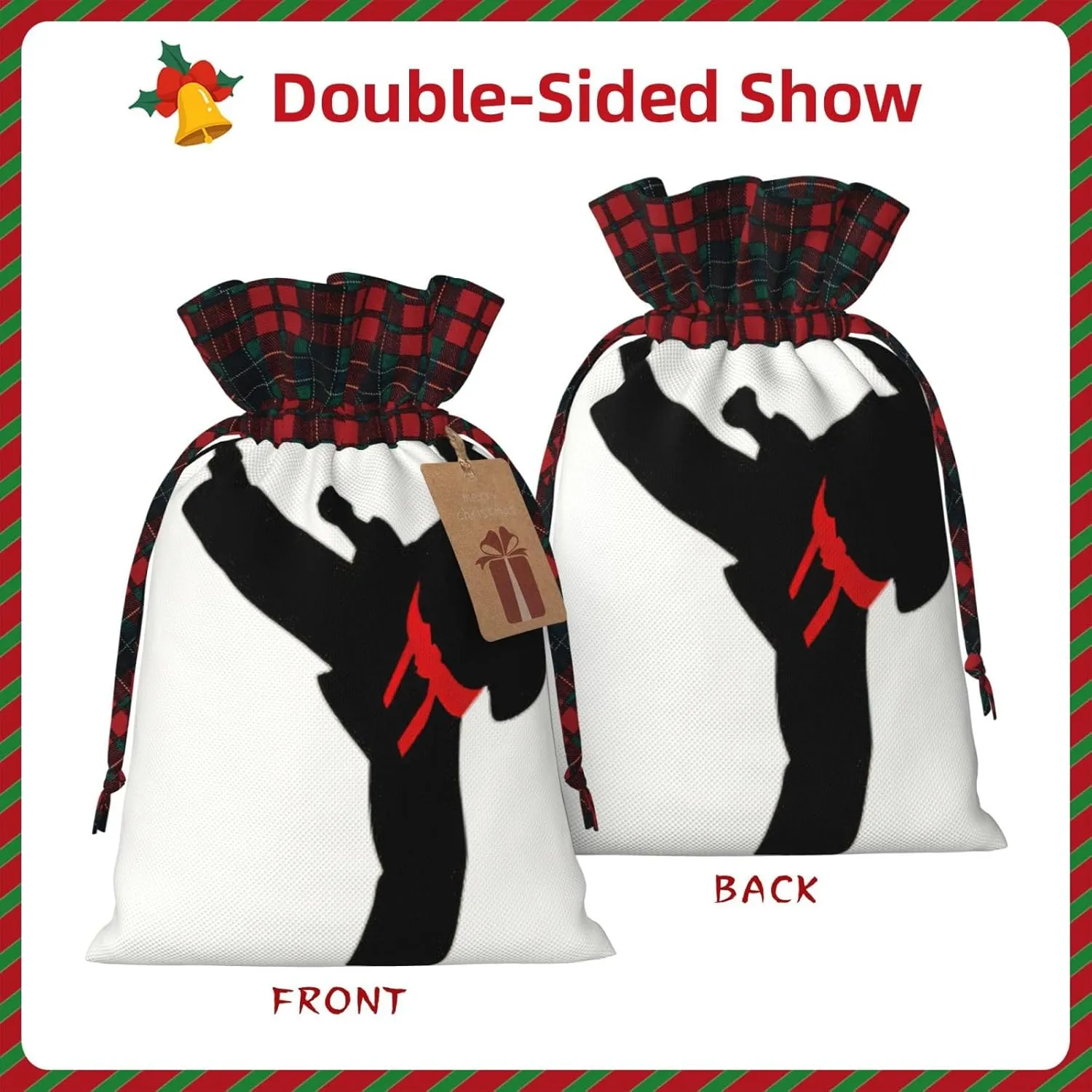 Karate Boy Vector Changeable Belt Color Print Christmas Gift Bags With Drawstrings For Holiday Gift Bags, Christmas Goody Bags