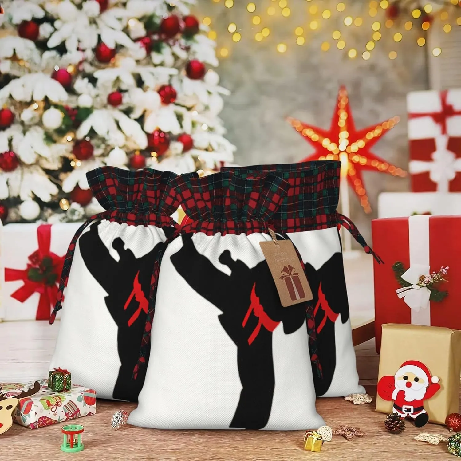 Karate Boy Vector Changeable Belt Color Print Christmas Gift Bags With Drawstrings For Holiday Gift Bags, Christmas Goody Bags