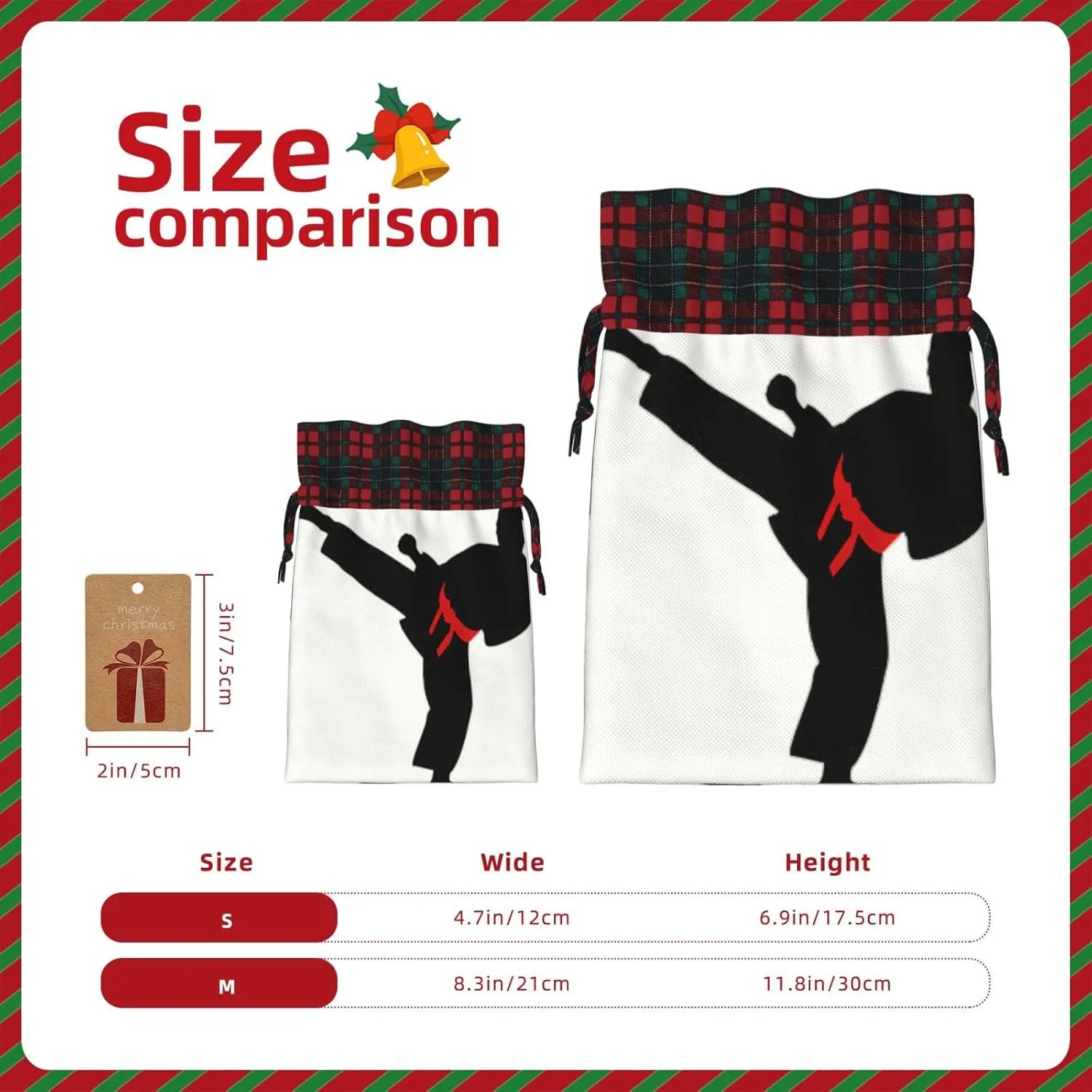 Karate Boy Vector Changeable Belt Color Print Christmas Gift Bags With Drawstrings For Holiday Gift Bags, Christmas Goody Bags