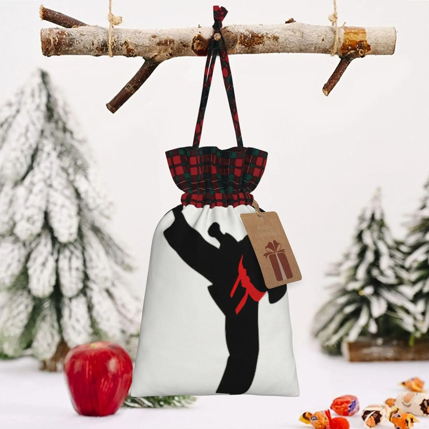 Karate Boy Vector Changeable Belt Color Print Christmas Gift Bags With Drawstrings For Holiday Gift Bags, Christmas Goody Bags