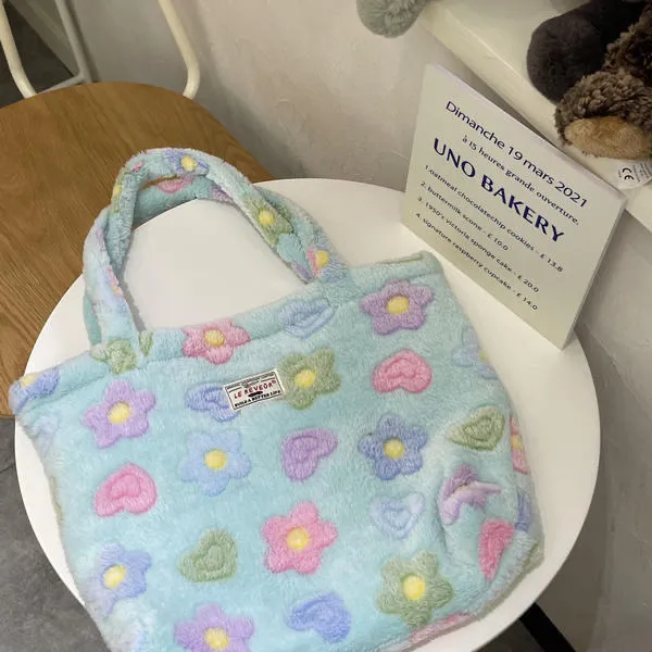 Kawaii Fluffy Soft Floral Handbag