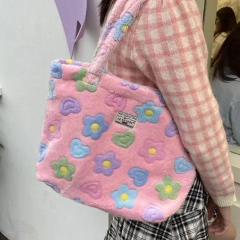 Kawaii Fluffy Soft Floral Handbag