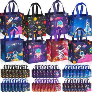 Kigeli 60 Pcs Outer Space Party Favors Bags, Non-woven Astronaut Gift Bag with Handles, 8 x 8 x 6 inch Large Goodie Candy Treat Tote for Solar System Planet Space Theme Birthday Party Supplies