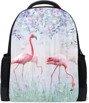 Kuizee Backpack Daypack Daily Rucksack Pink Flamingos Delicate Aestheticism Book Bags Casual Bags Durable Polyester College School Travel 11×16Inch