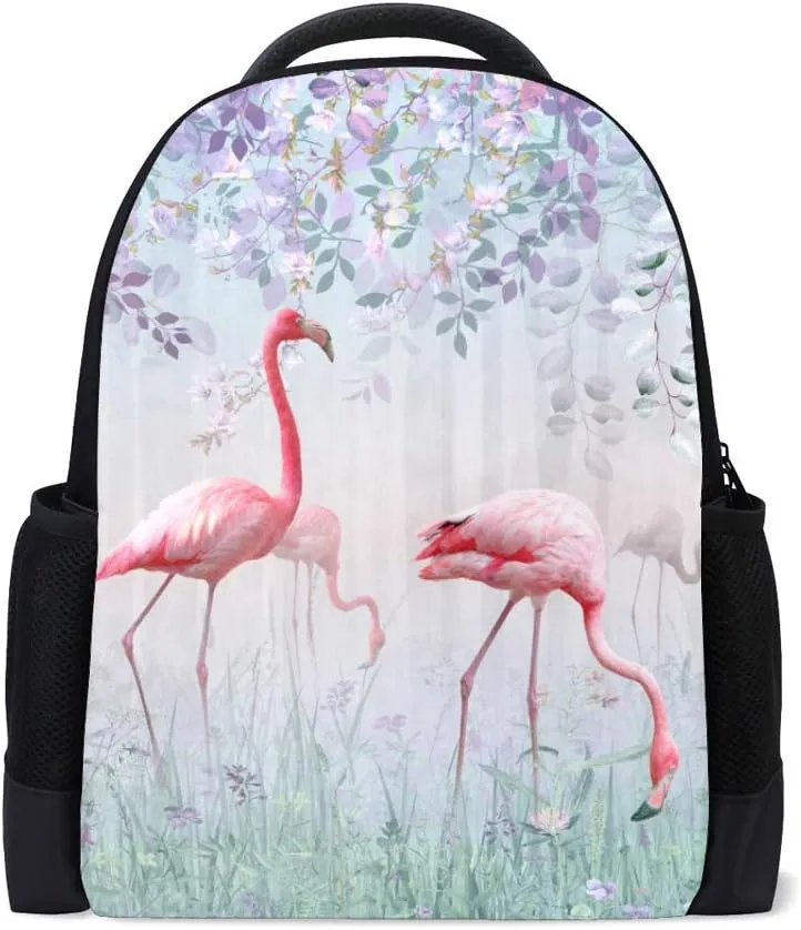 Kuizee Backpack Daypack Daily Rucksack Pink Flamingos Delicate Aestheticism Book Bags Casual Bags Durable Polyester College School Travel 11×16Inch