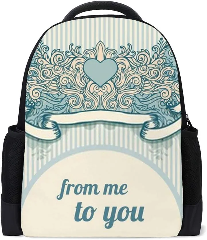 Kuizee School Bag Backpack Daypack ﻿Valentine's Day Ornate Lover Blue Book Bag Casual Bags Durable College School Travel Daily 16Inch