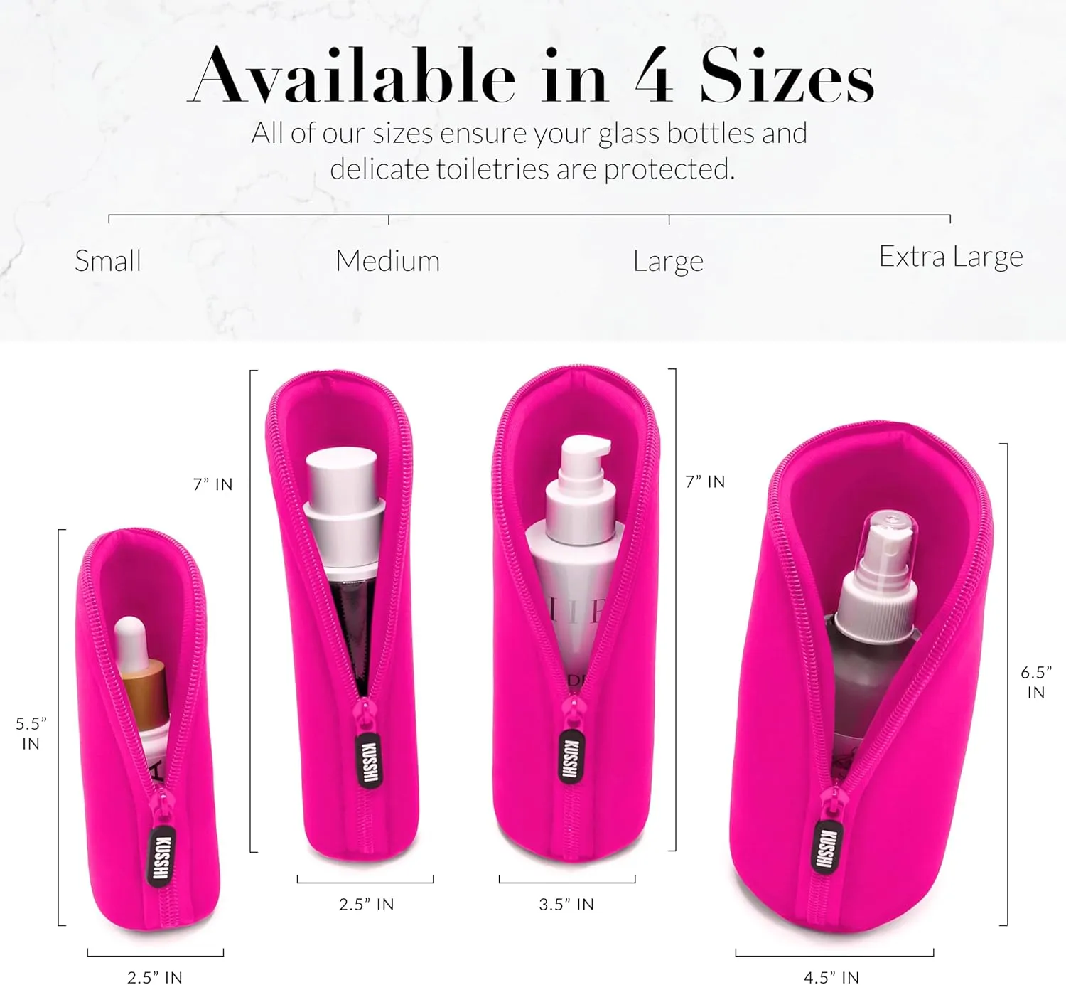KUSSHI Neoprene Mini Makeup Pouch for Purse and Travel - Small Travel Pouch for Delicate Bottles and Beauty Items - For Foundations, Serums, Perfumes and More - Small Purse Pouch (Size XL, Pink)