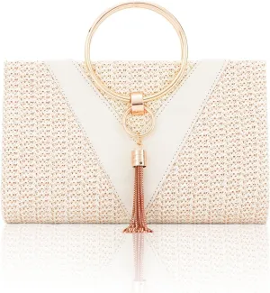 Lanpet Women Evening Handbags, Straw Clutch Purses,Summer Beach Bags Tote Tassels Straw Clutch