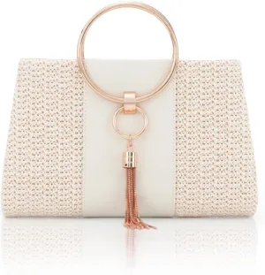 Lanpet Women Evening Handbags, Straw Clutch Purses,Summer Beach Bags Tote Tassels Straw Clutch