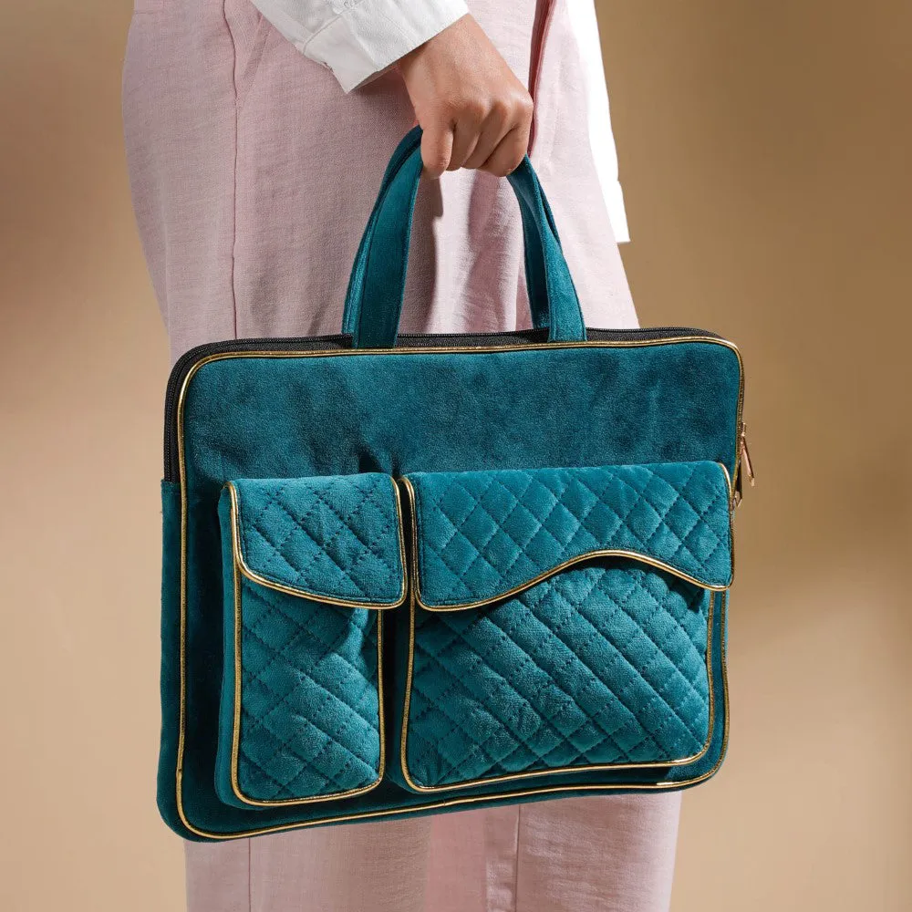 Laptop Bag Luxe Velvet Sleek Dark Green 14 x 10.5 Inch