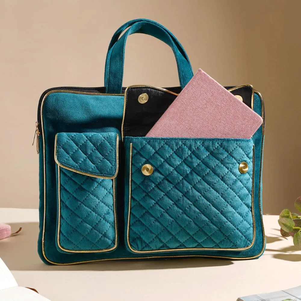 Laptop Bag Luxe Velvet Sleek Dark Green 14 x 10.5 Inch