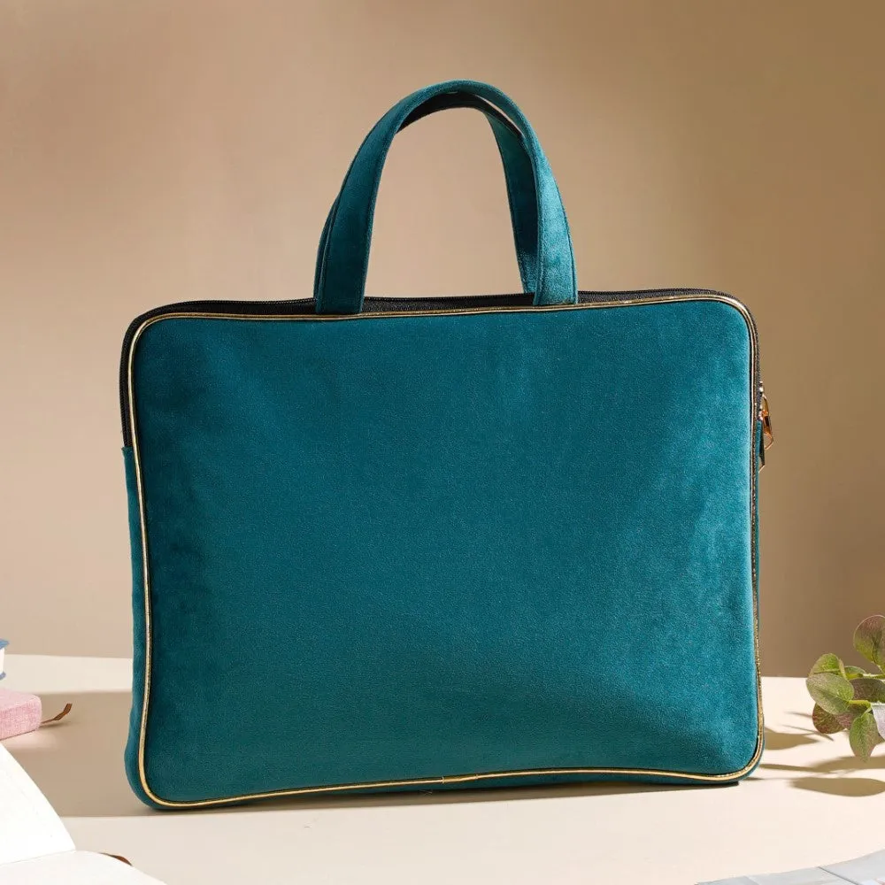 Laptop Bag Luxe Velvet Sleek Dark Green 14 x 10.5 Inch