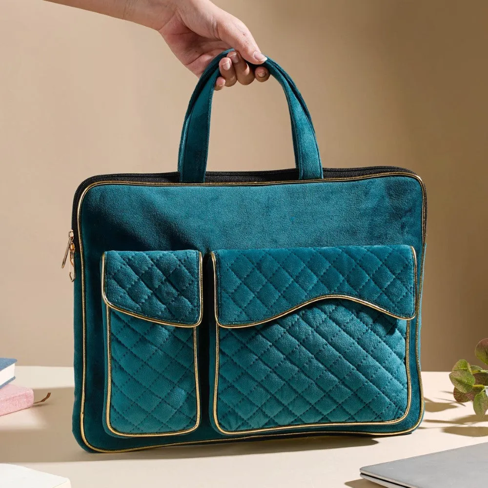Laptop Bag Luxe Velvet Sleek Dark Green 14 x 10.5 Inch