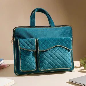 Laptop Bag Luxe Velvet Sleek Dark Green 14 x 10.5 Inch