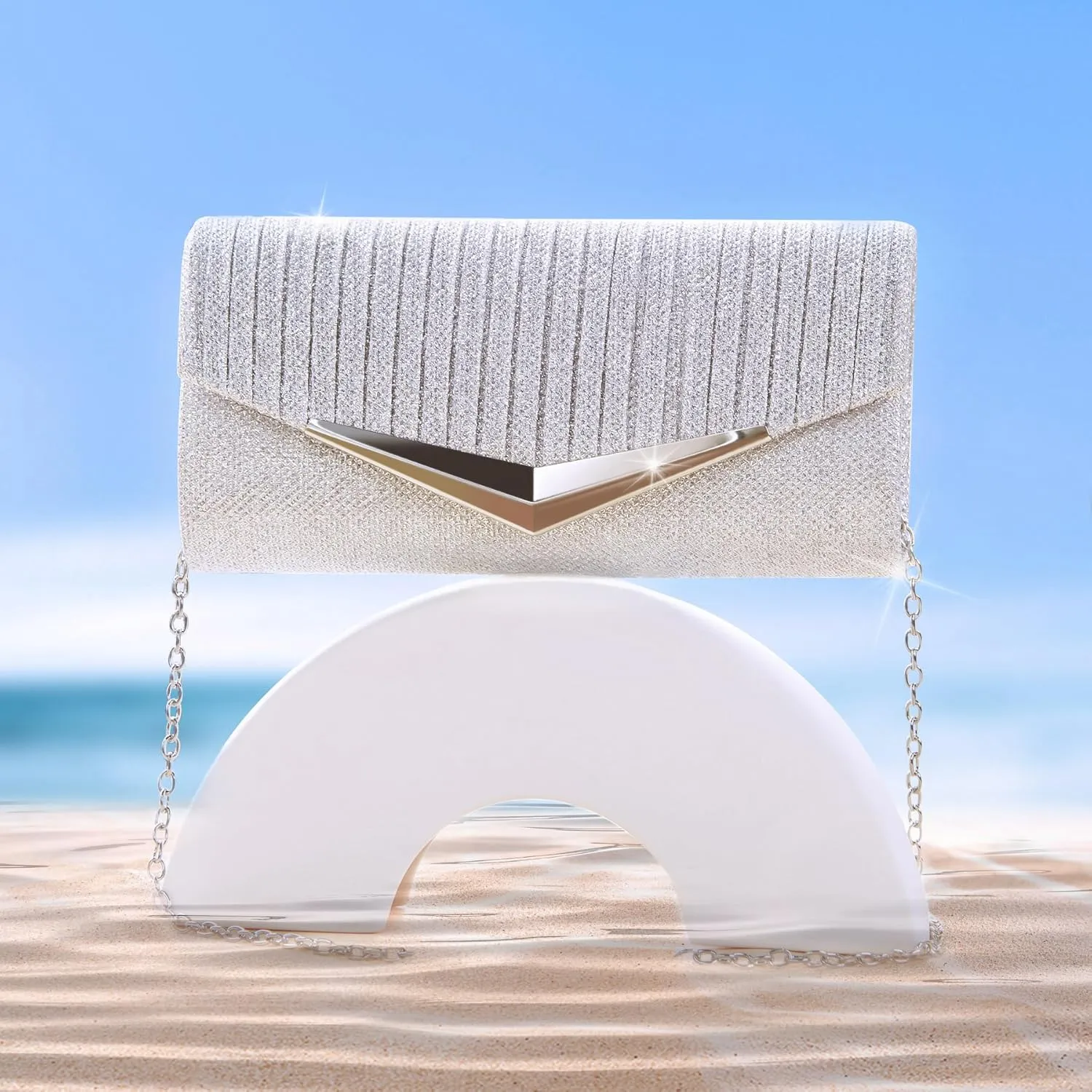 Larcenciel Clutch Purses for Women, Shiny Pleated Sequin Envelope Evening Bags for Mother's Day Gifts Party Prom
