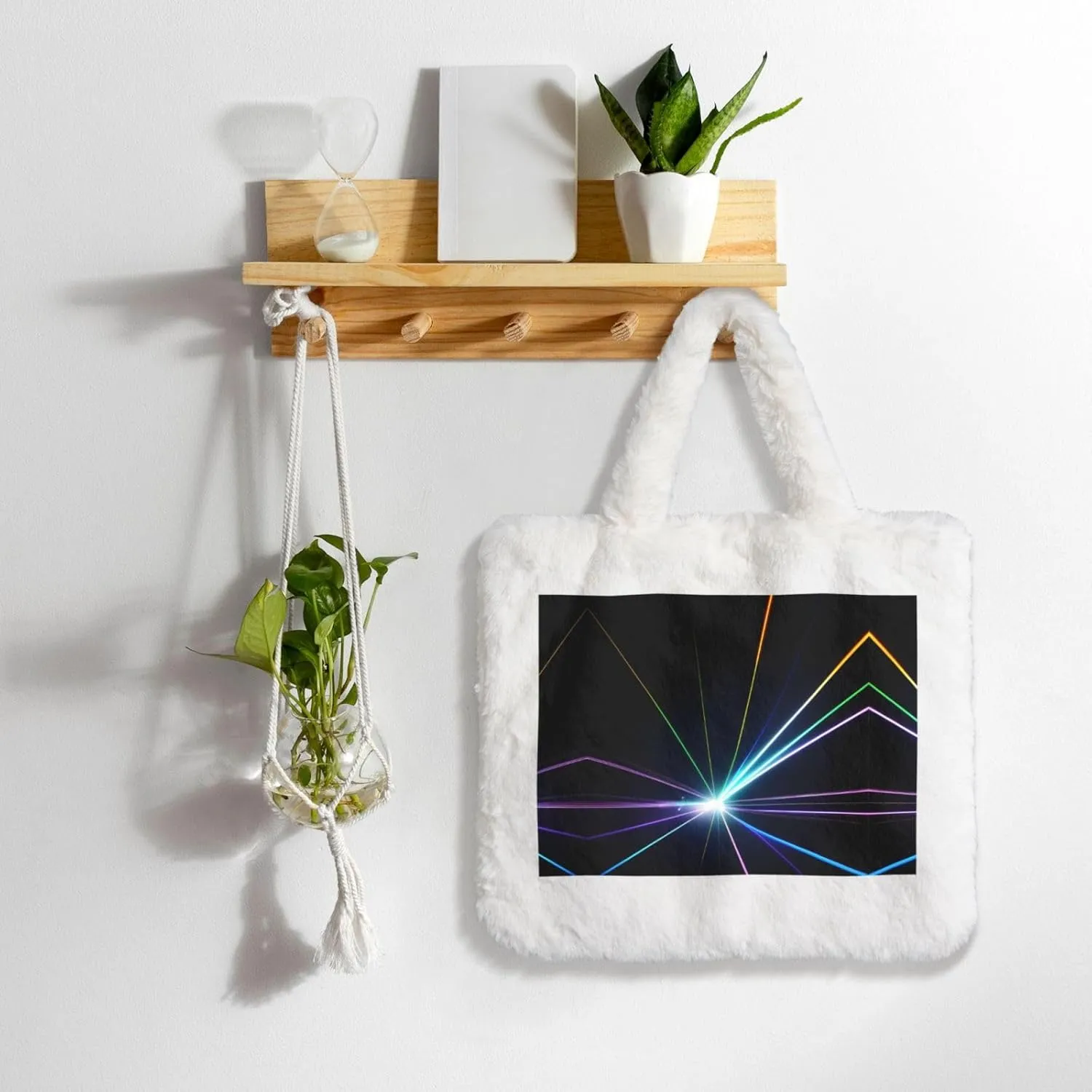 Laser Light Printing Fluffy Shoulder Bag Ladies Plush Underarm Bag Tote Bag Furry Purse Handbag For Work Travel