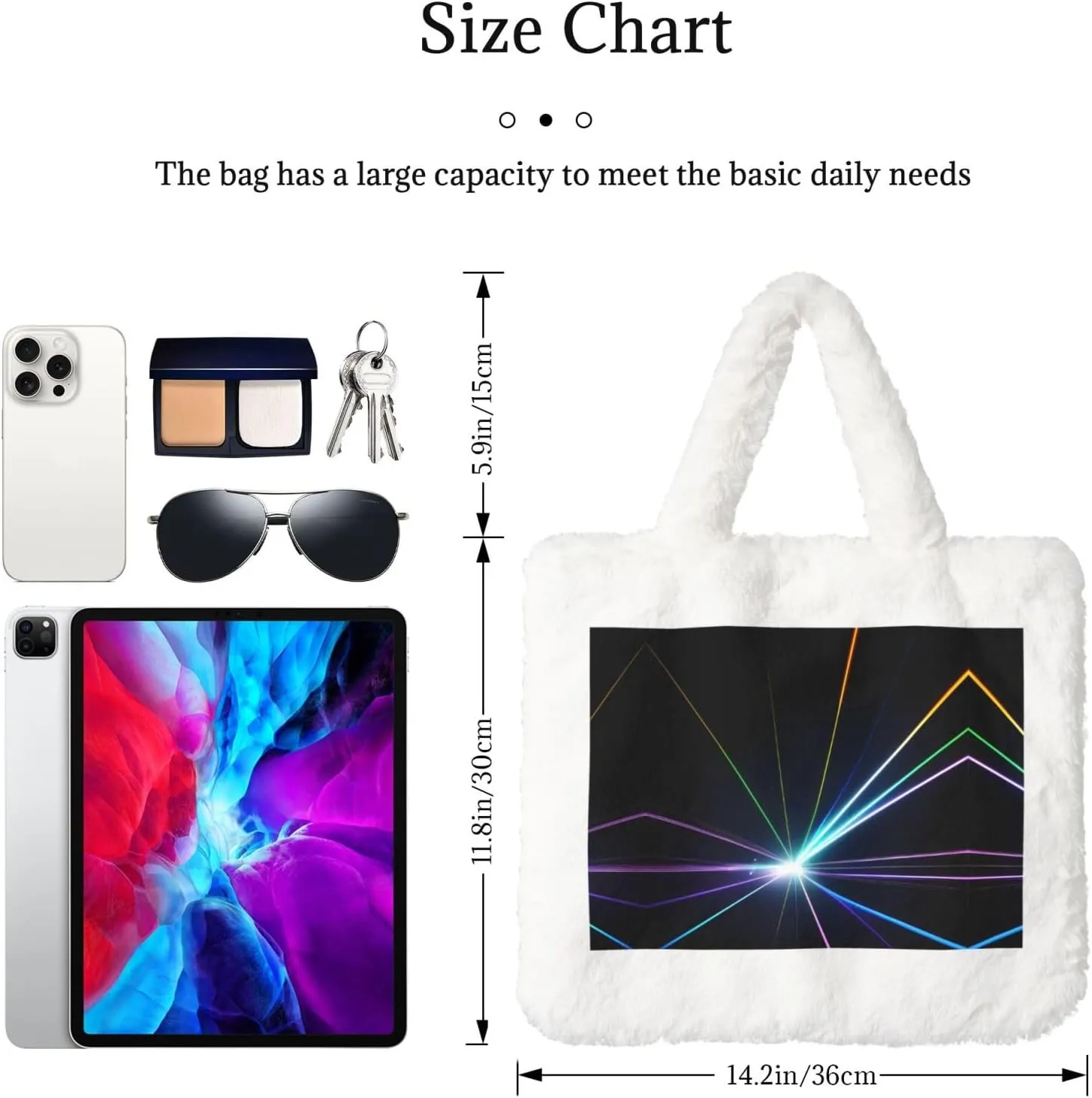 Laser Light Printing Fluffy Shoulder Bag Ladies Plush Underarm Bag Tote Bag Furry Purse Handbag For Work Travel