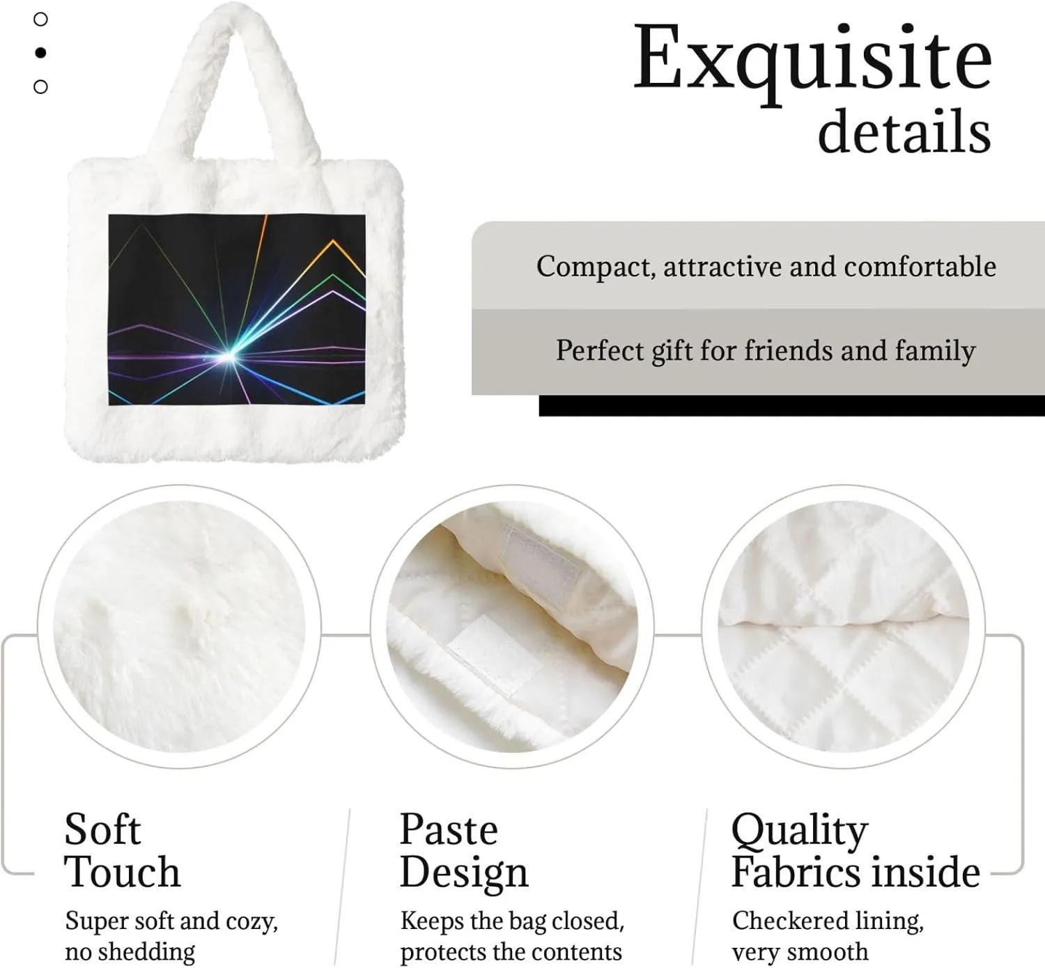 Laser Light Printing Fluffy Shoulder Bag Ladies Plush Underarm Bag Tote Bag Furry Purse Handbag For Work Travel