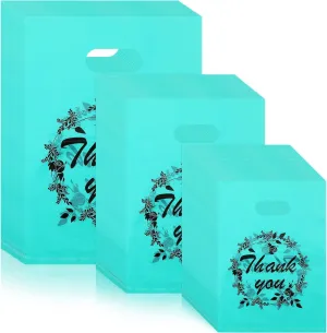 Leinuosen 200 Pcs 3 Size Thank You Shopping Bags Bulk Merchandise Small Sales Bags for Small Business Plastic Retail Gift with Handle(Wreath)