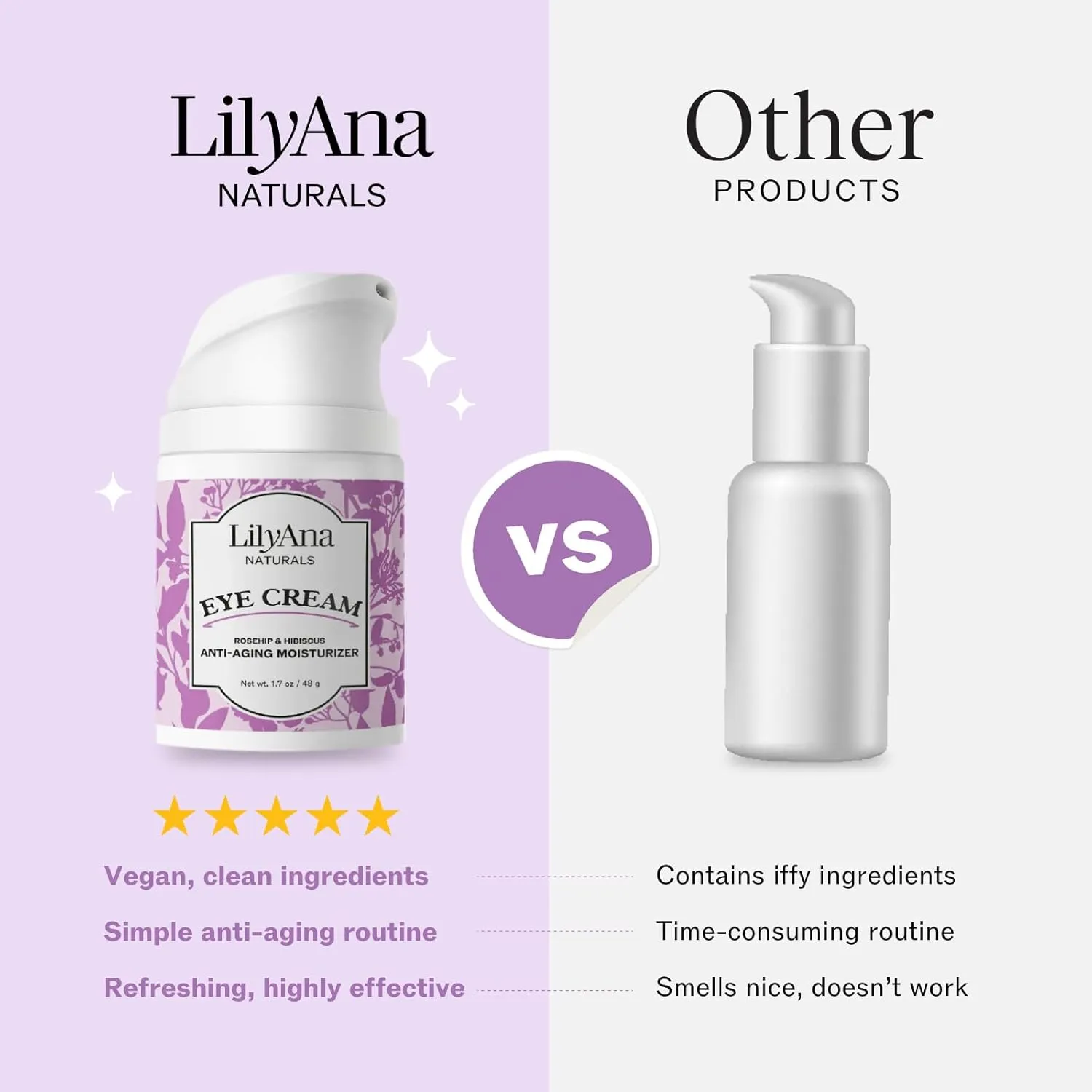 LilyAna Naturals Eye Cream for Dark Circles and Puffiness, Under Eye Cream for Wrinkles and Bags, Anti Aging - helps Improve Dryness; for Sensitive Skin - 1.7 oz - Made in USA