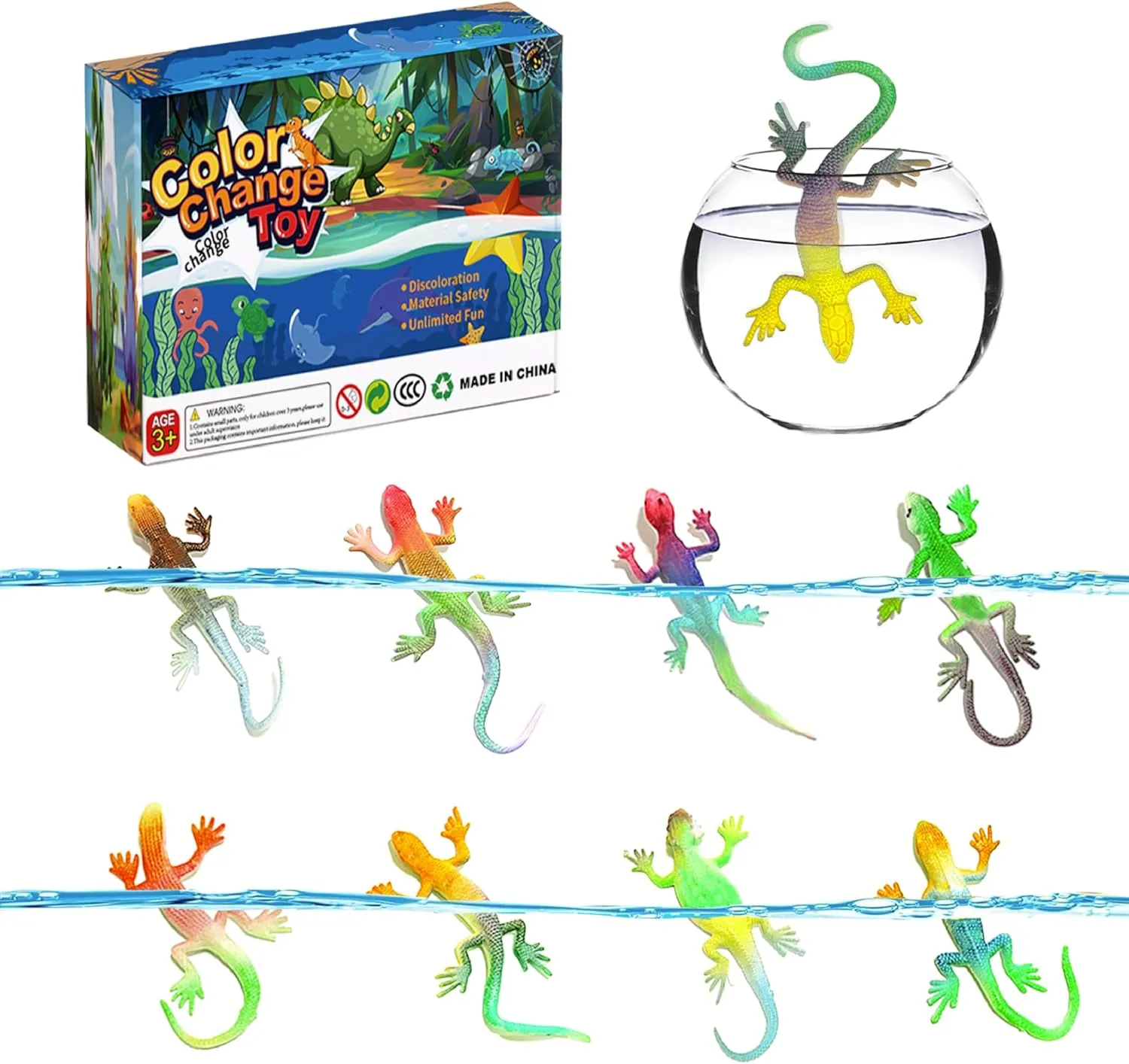 Lizard Series -16pcs Temperature Color Changing Bath Toys,Water Table Toy for Easter Egg Fillers,Goodie Bags Fillers,Themed Party,Classroom Rewards,Carnival Prize, for Kids 3 