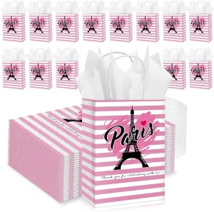 Locmeo 25 Set Paris Party Favors Paris Gifts Bag Kraft Paper Eiffel Tower Treat Bags with Tissue Sweet 15 Quinceanera Party Favors,5.9 x 3.15 x 8.27 Inches