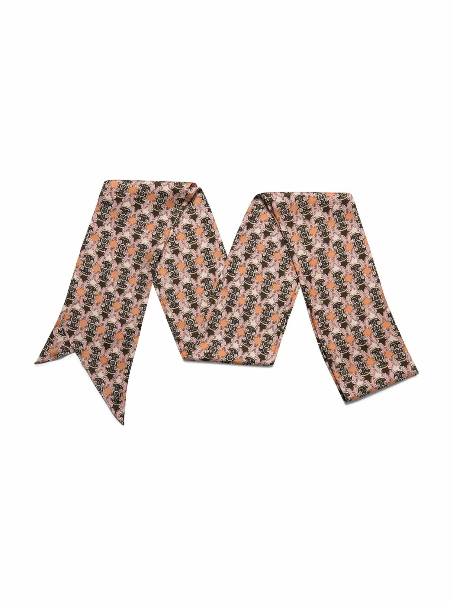 Long Pink Priority access Scarf Handpicked deal Fendi Silk Twilly F Brown Logo