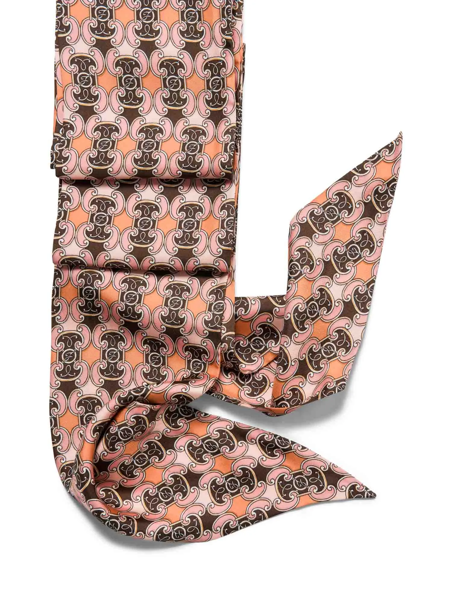 Long Pink Priority access Scarf Handpicked deal Fendi Silk Twilly F Brown Logo