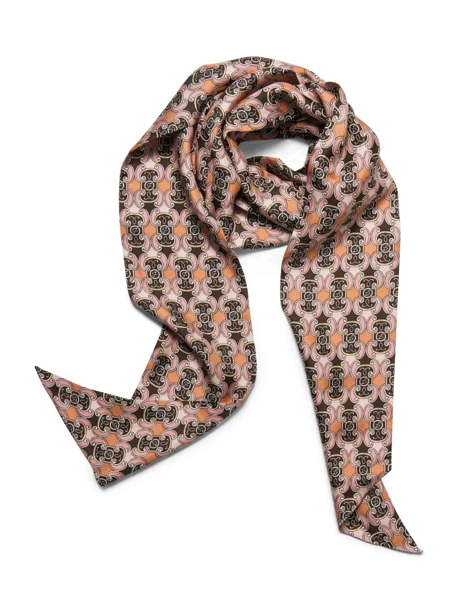 Long Pink Priority access Scarf Handpicked deal Fendi Silk Twilly F Brown Logo