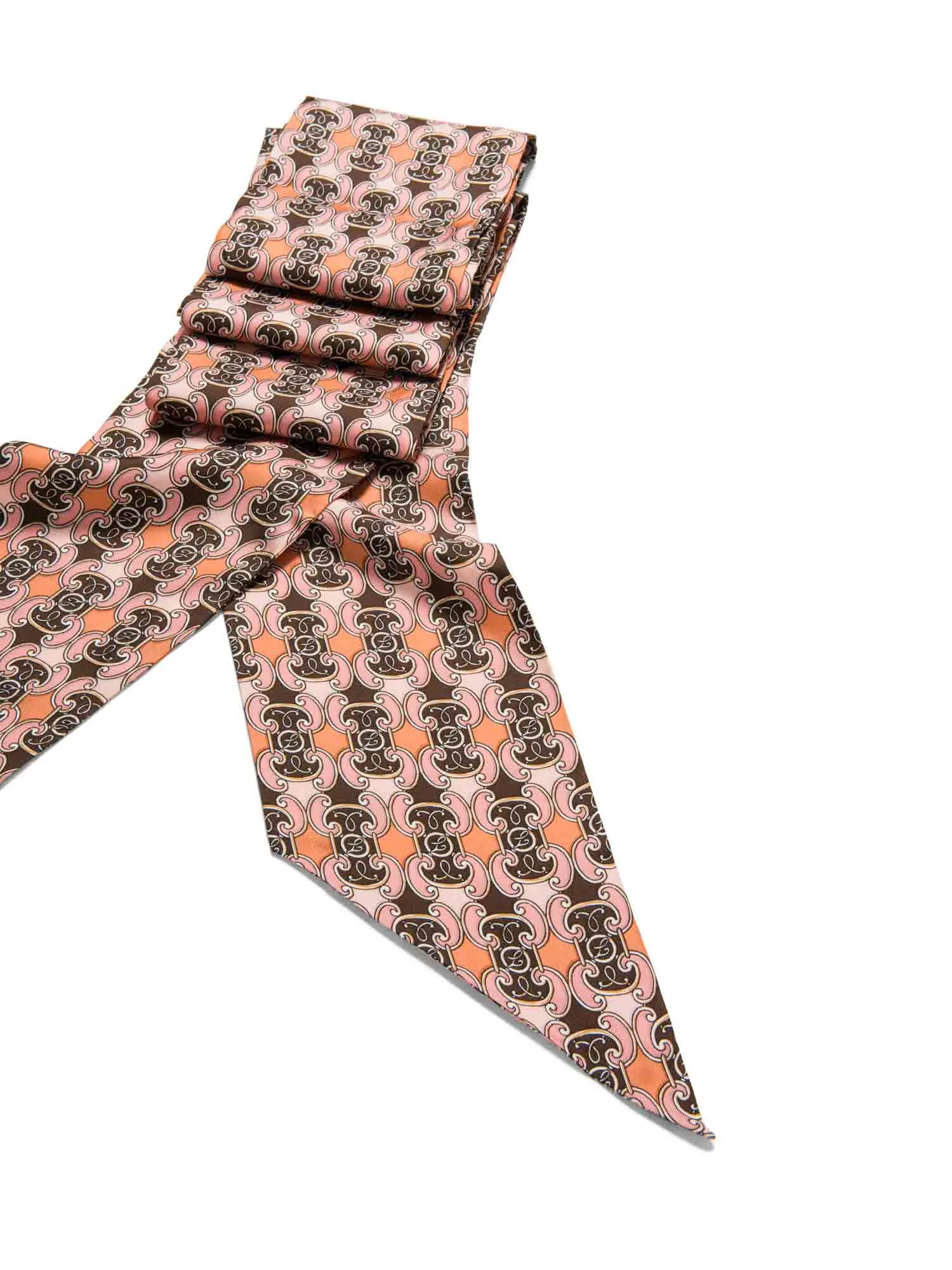 Long Pink Priority access Scarf Handpicked deal Fendi Silk Twilly F Brown Logo