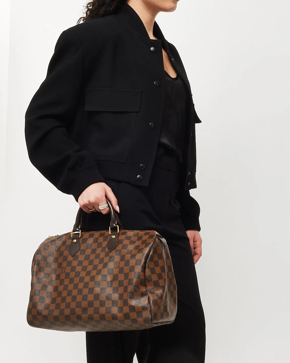 Louis Vuitton Damier Ebene Coated Canvas Speedy 35 Bag