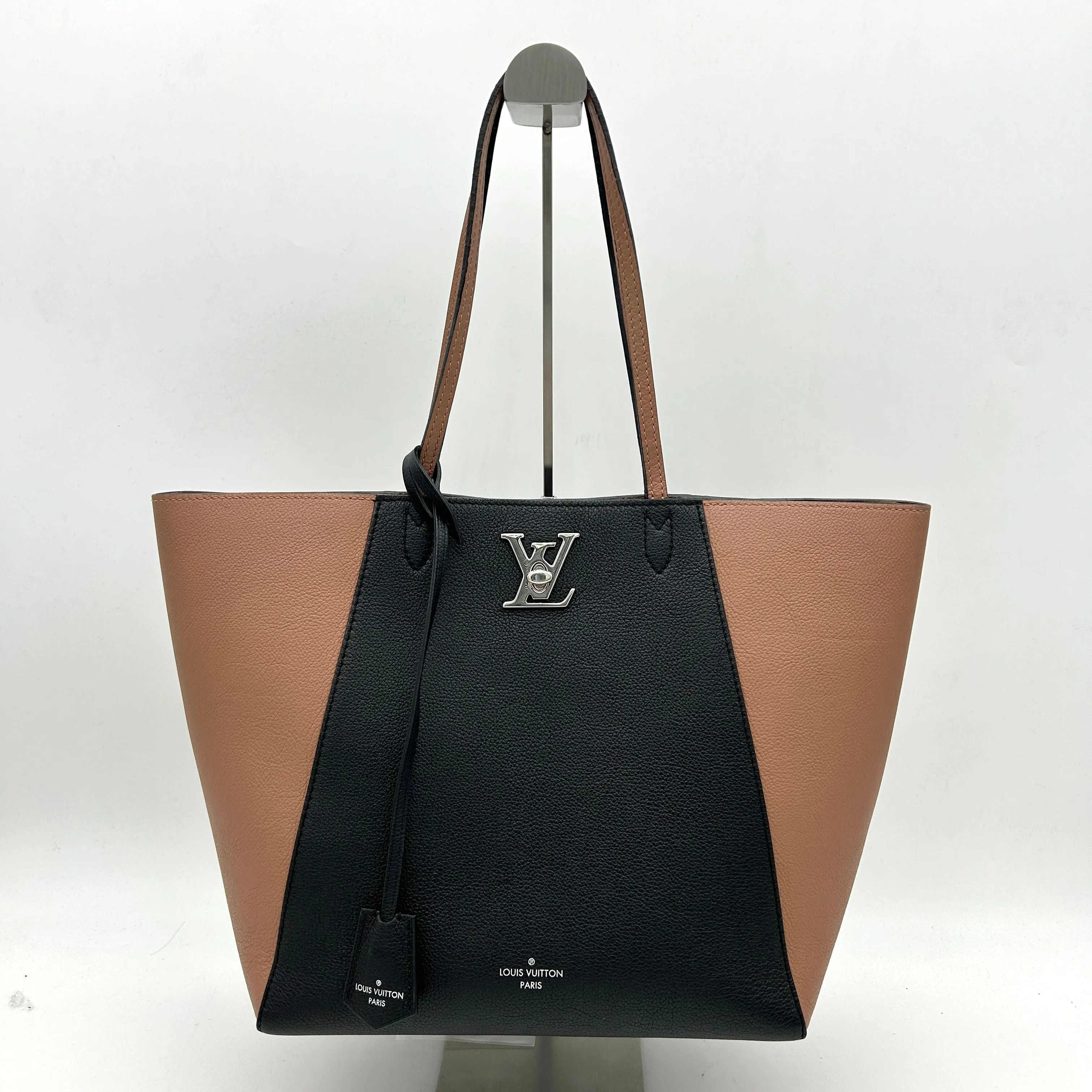Louis Vuitton Rose/Black Leather Lockme Cabas Tote Bag  LA38516