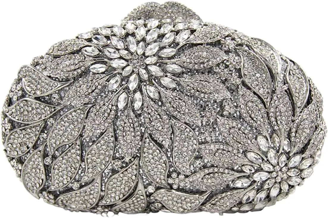 Luxury Flower Evening Clutch Bags Dazzling Rhinestone Clutch Purse for Women Crystal Wedding Party Handbags