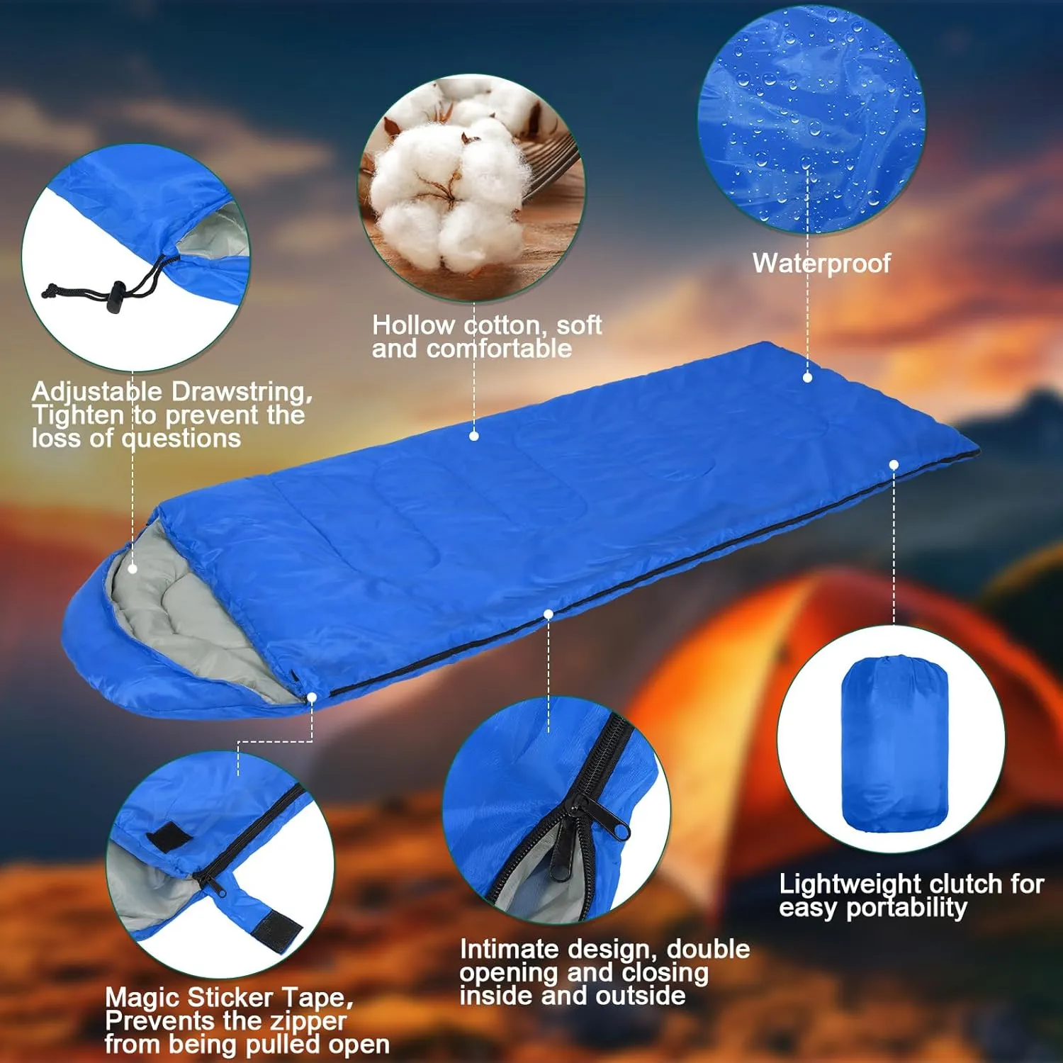 Macarrie 6 Pack Camping Sleeping Bags Bulk for Adults Backpacking Lightweight Waterproof 4 Season with Compression Sack Sleeping Bag for Hiking Travel Outdoor Travel Hunting